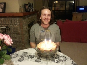 Isn't he so handsome?  This is AFTER our birthday workout, which we wisely accomplished before digging into the pie.