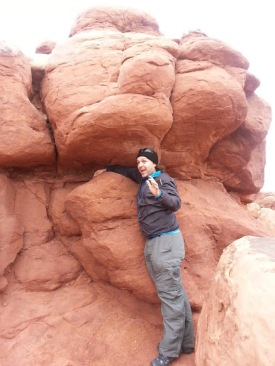 This is Hunky Hubs' reenaction of the movie 127 Hours (he is a goofball).  I think that 127 Hours is based in Canyonlands, but close enough. :)